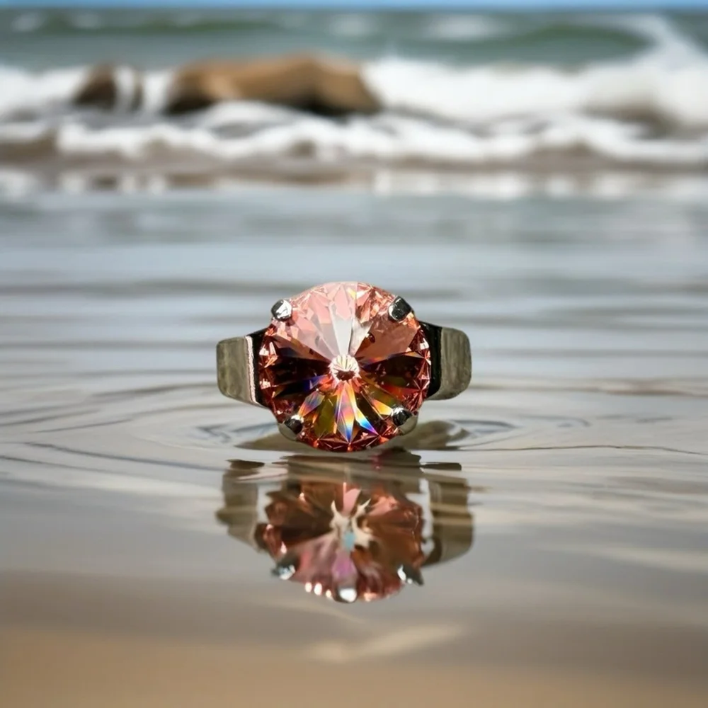 Handcrafted ring made with Swarovski rose peach crystal adjustable size